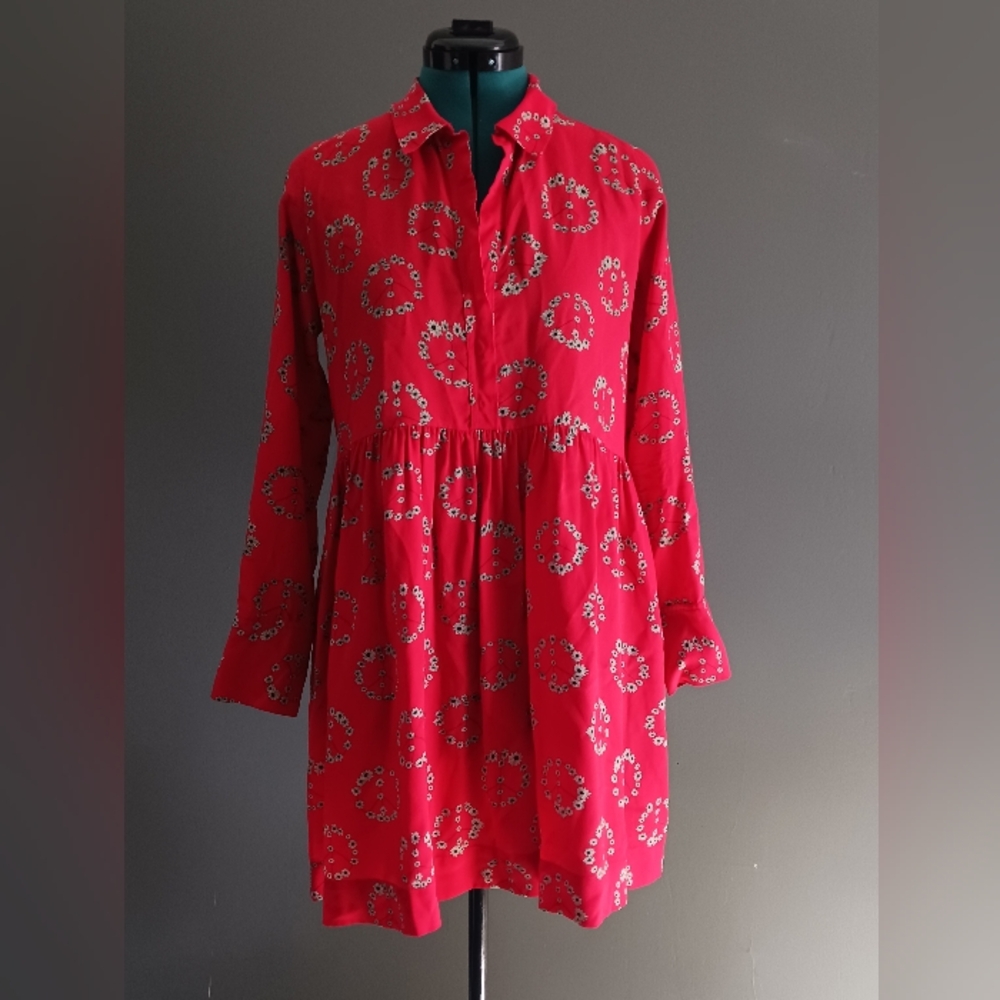 Sandro Red Floral Silk Dress Size 1